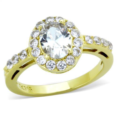 IP Gold(Ion Plating) Stainless Steel Ring with AAA Grade CZ  in Clear