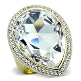 Two-Tone IP Gold (Ion Plating) Stainless Steel Ring with Top Grade Crystal  in Clear