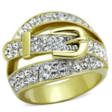 Two-Tone IP Gold (Ion Plating) Stainless Steel Ring with Top Grade Crystal  in Clear