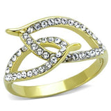 Two-Tone IP Gold (Ion Plating) Stainless Steel Ring with Top Grade Crystal  in Clear