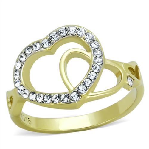 Two-Tone IP Gold (Ion Plating) Stainless Steel Ring with Top Grade Crystal  in Clear