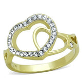 Two-Tone IP Gold (Ion Plating) Stainless Steel Ring with Top Grade Crystal  in Clear