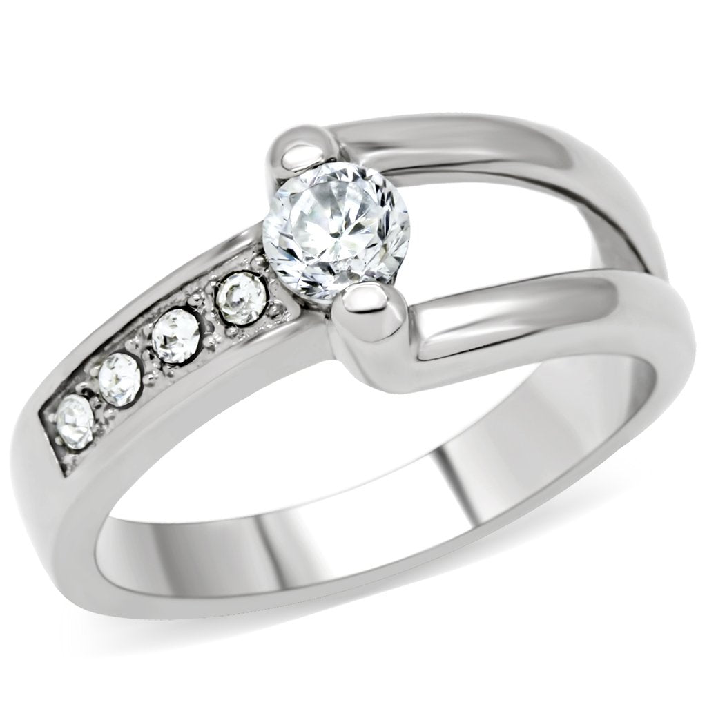 High polished (no plating) Stainless Steel Ring with AAA Grade CZ  in Clear