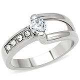 High polished (no plating) Stainless Steel Ring with AAA Grade CZ  in Clear