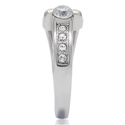 High polished (no plating) Stainless Steel Ring with AAA Grade CZ  in Clear