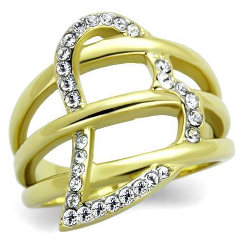 Two-Tone IP Gold (Ion Plating) Stainless Steel Ring with Top Grade Crystal  in Clear