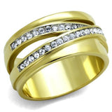 Two-Tone IP Gold (Ion Plating) Stainless Steel Ring with Top Grade Crystal  in Clear