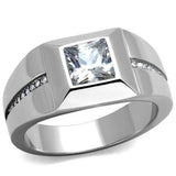 High polished (no plating) Stainless Steel Ring with AAA Grade CZ  in Clear