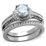 High polished (no plating) Stainless Steel Ring with AAA Grade CZ  in Clear