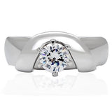 High polished (no plating) Stainless Steel Ring with AAA Grade CZ  in Clear