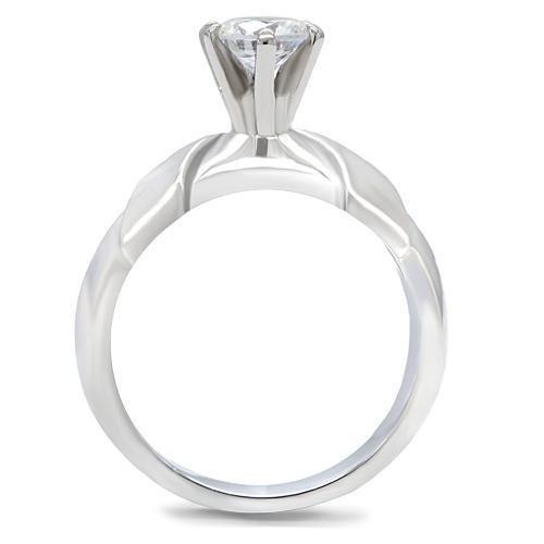 High polished (no plating) Stainless Steel Ring with AAA Grade CZ  in Clear