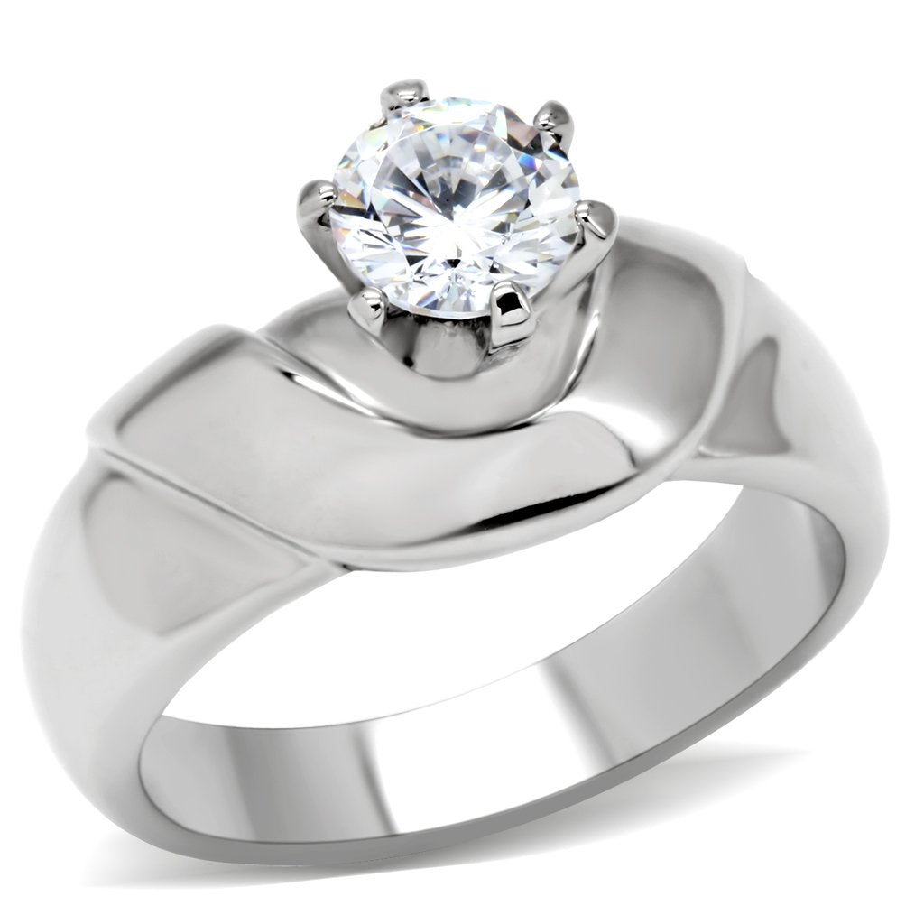 High polished (no plating) Stainless Steel Ring with AAA Grade CZ  in Clear