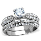 High polished (no plating) Stainless Steel Ring with AAA Grade CZ  in Clear