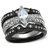 Two-Tone IP Black Stainless Steel Ring with AAA Grade CZ  in Clear