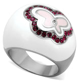 High polished (no plating) Stainless Steel Ring with Top Grade Crystal  in Ruby