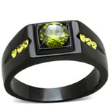 IP Black(Ion Plating) Stainless Steel Ring with AAA Grade CZ  in Olivine color