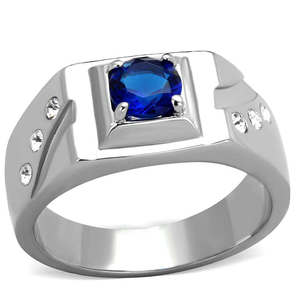 High polished (no plating) Stainless Steel Ring with Synthetic Synthetic Glass in Montana