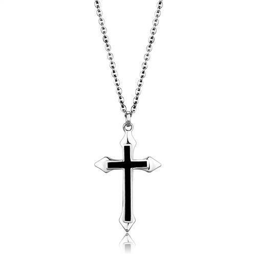 High polished (no plating) Stainless Steel Chain Pendant with Epoxy  in Jet
