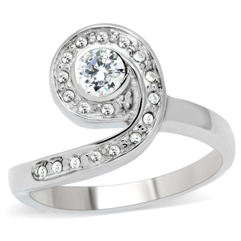 High polished (no plating) Stainless Steel Ring with AAA Grade CZ  in Clear