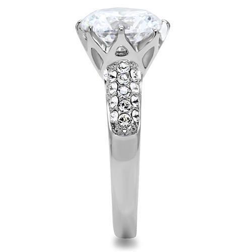 High polished (no plating) Stainless Steel Ring with AAA Grade CZ  in Clear
