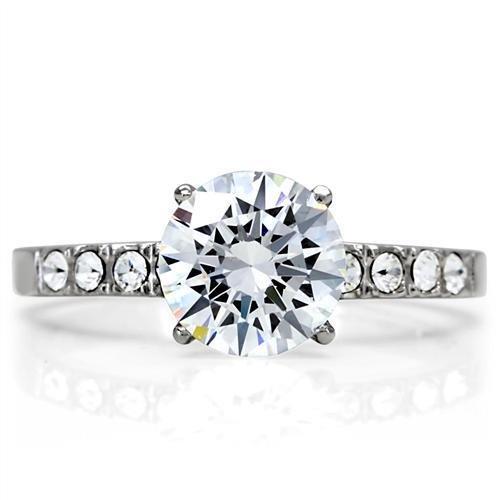High polished (no plating) Stainless Steel Ring with AAA Grade CZ  in Clear