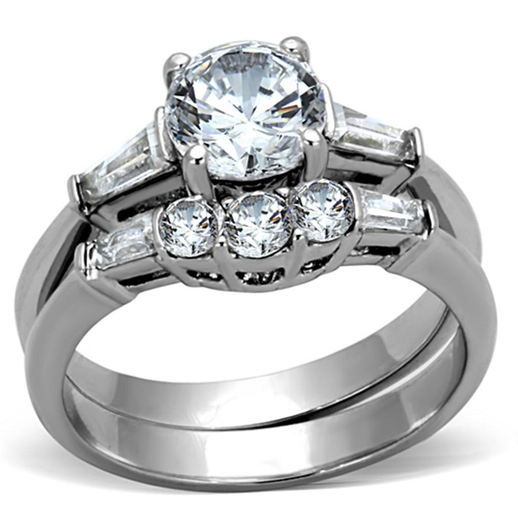High polished (no plating) Stainless Steel Ring with AAA Grade CZ  in Clear