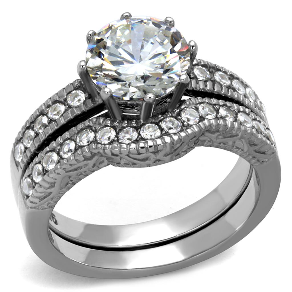High polished (no plating) Stainless Steel Ring with AAA Grade CZ  in Clear