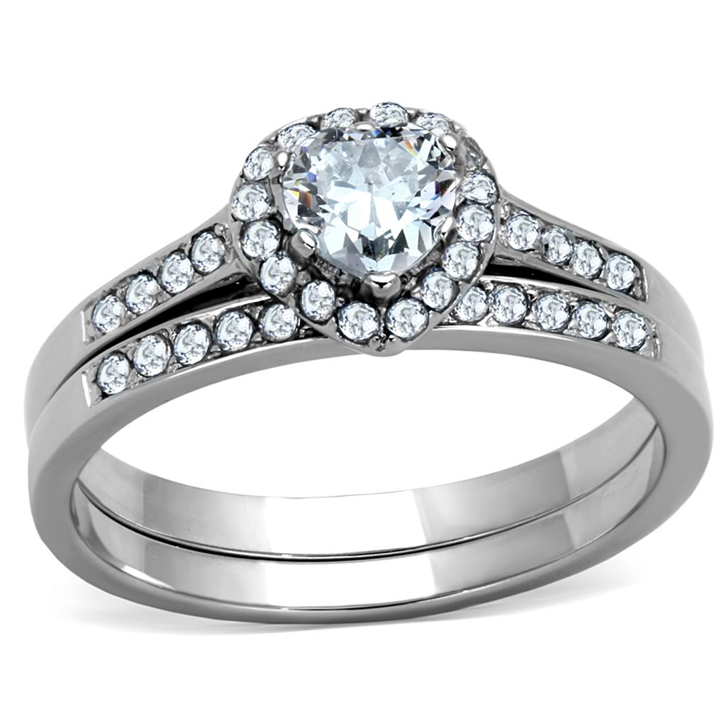 High polished (no plating) Stainless Steel Ring with AAA Grade CZ  in Clear
