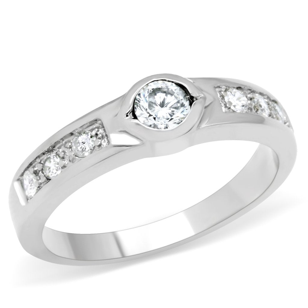 High polished (no plating) Stainless Steel Ring with AAA Grade CZ  in Clear