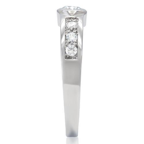 High polished (no plating) Stainless Steel Ring with AAA Grade CZ  in Clear