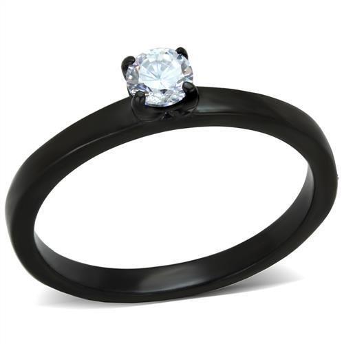 IP Black(Ion Plating) Stainless Steel Ring with AAA Grade CZ  in Clear