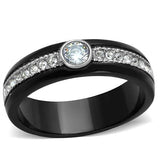 Two-Tone IP Black (Ion Plating) Stainless Steel Ring with AAA Grade CZ  in Clear
