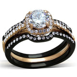 IP Rose Gold+ IP Black (Ion Plating) Stainless Steel Ring with AAA Grade CZ  in Clear