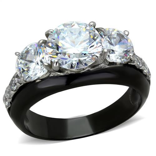 Two-Tone IP Black Stainless Steel Ring with AAA Grade CZ  in Clear