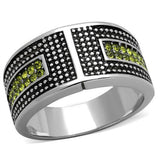 High polished (no plating) Stainless Steel Ring with Top Grade Crystal  in Olivine color