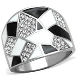 High polished (no plating) Stainless Steel Ring with Top Grade Crystal  in Clear