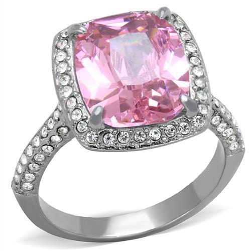 High polished (no plating) Stainless Steel Ring with AAA Grade CZ  in Rose