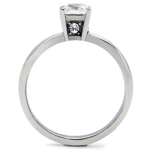 High polished (no plating) Stainless Steel Ring with AAA Grade CZ  in Clear