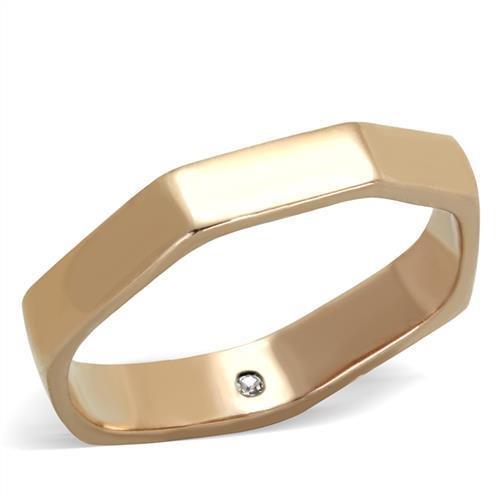 IP Rose Gold(Ion Plating) Stainless Steel Ring with Top Grade Crystal  in Clear