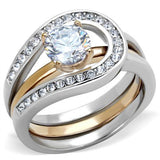 Two-Tone IP Rose Gold Stainless Steel Ring with AAA Grade CZ  in Clear