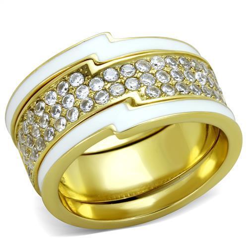 IP Gold(Ion Plating) Stainless Steel Ring with AAA Grade CZ  in Clear