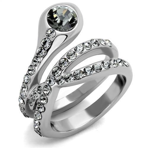 High polished (no plating) Stainless Steel Ring with Top Grade Crystal  in Black Diamond