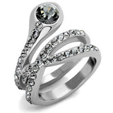 High polished (no plating) Stainless Steel Ring with Top Grade Crystal  in Black Diamond