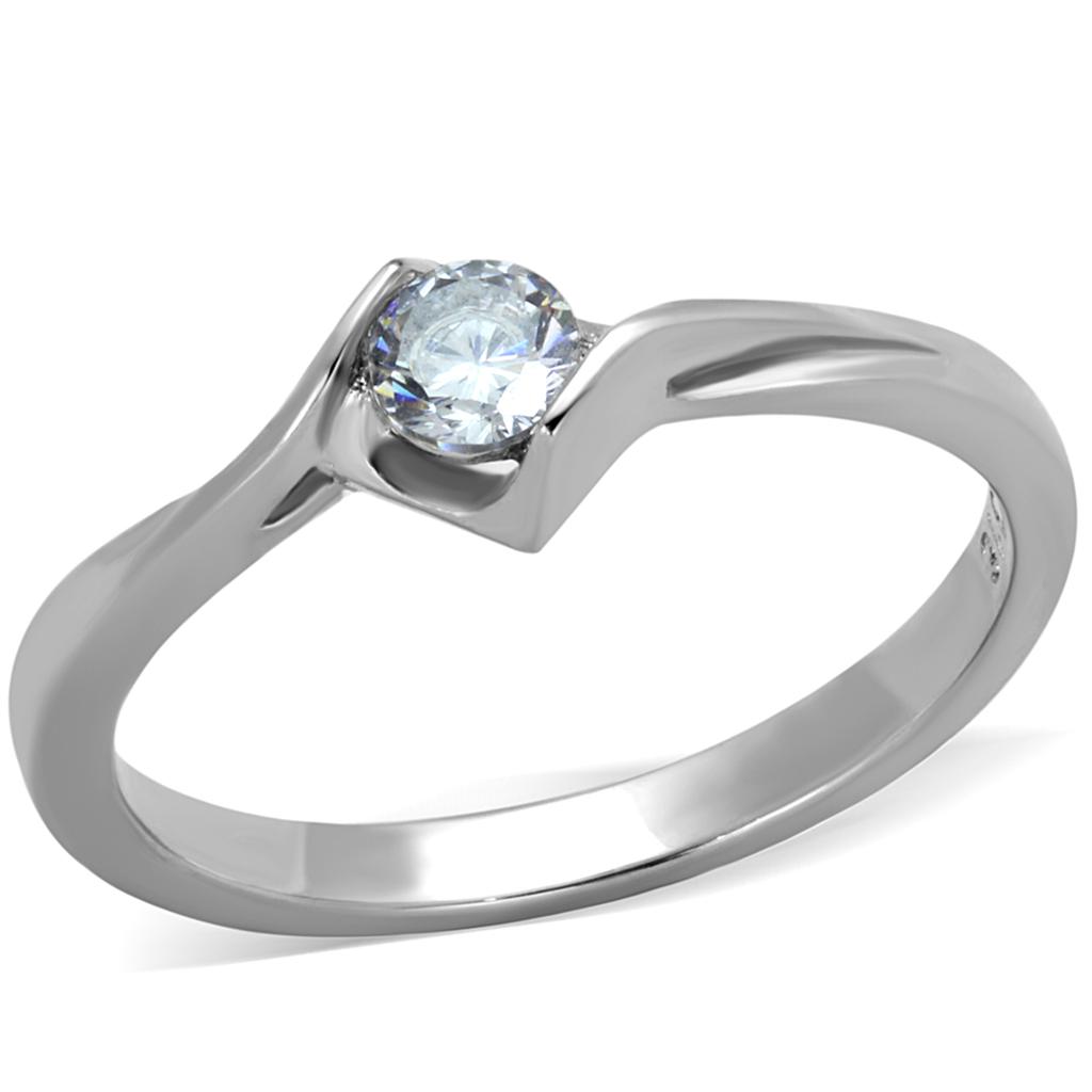 High polished (no plating) Stainless Steel Ring with AAA Grade CZ  in Clear
