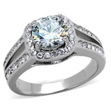 High polished (no plating) Stainless Steel Ring with AAA Grade CZ  in Clear