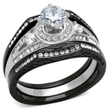 Two-Tone IP Black Stainless Steel Ring with AAA Grade CZ  in Clear