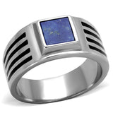 High polished (no plating) Stainless Steel Ring with Precious Stone Lapis in Montana