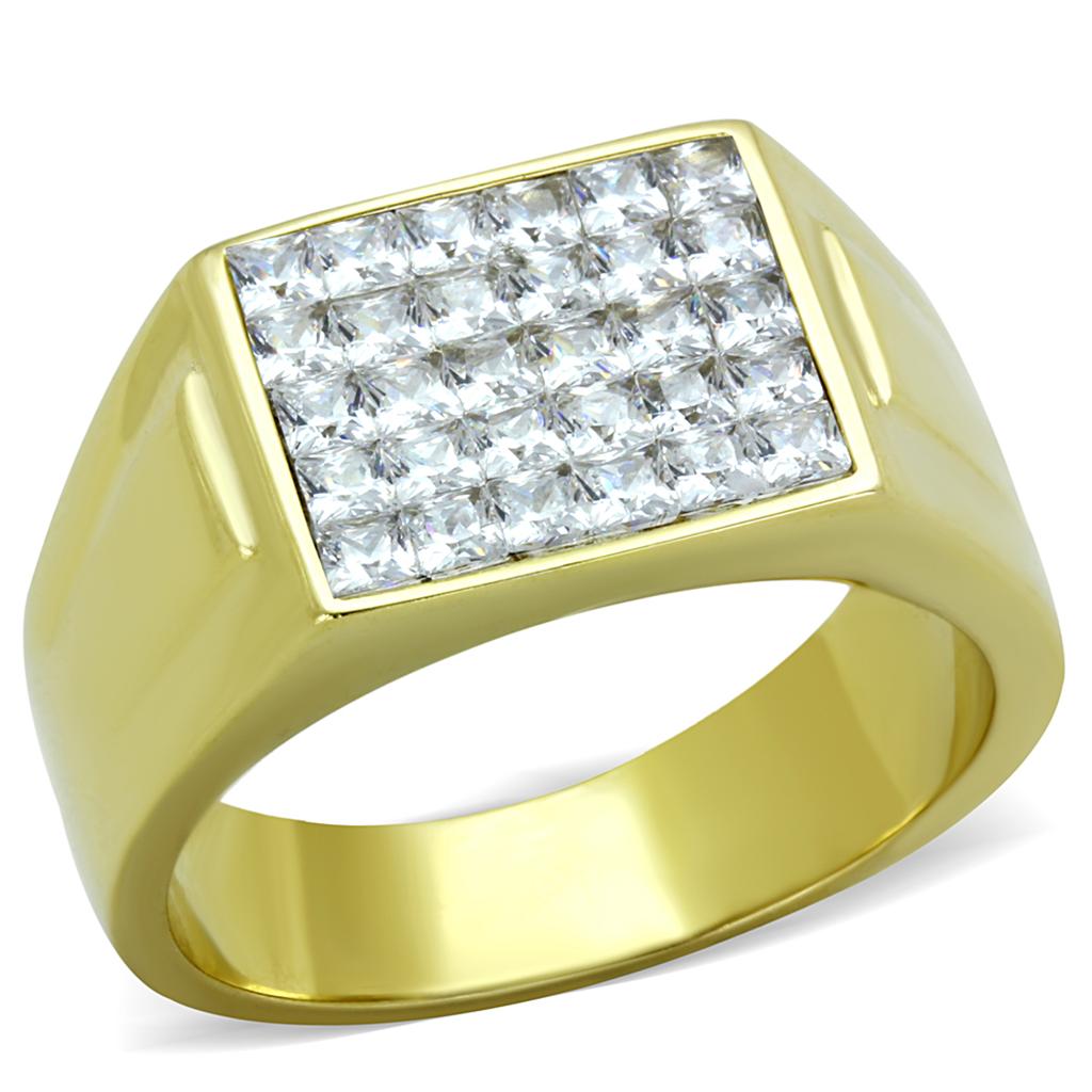 IP Gold(Ion Plating) Stainless Steel Ring with AAA Grade CZ  in Clear