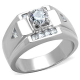 High polished (no plating) Stainless Steel Ring with AAA Grade CZ  in Clear