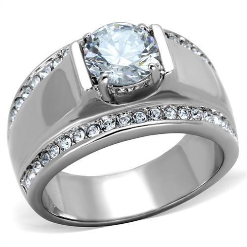High polished (no plating) Stainless Steel Ring with AAA Grade CZ  in Clear